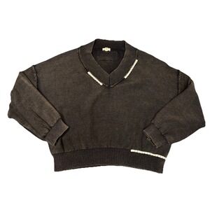 POL Black Pullover Cropped Sweater Size Medium V Neck Distressed Goth Grunge